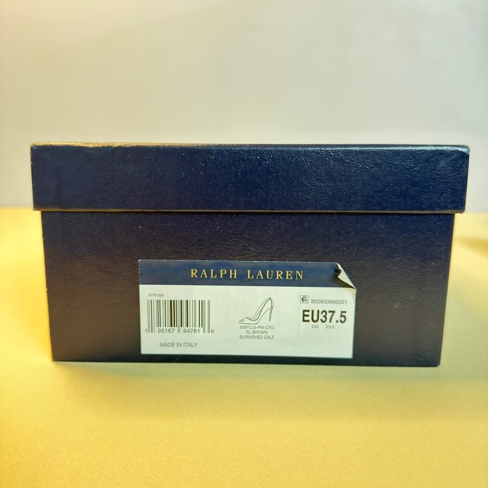 NEW Ralph Lauren Purple Label Sibylle Heels EU37.5 US7.5 Brown Burnished Leather - Picture 9 of 12